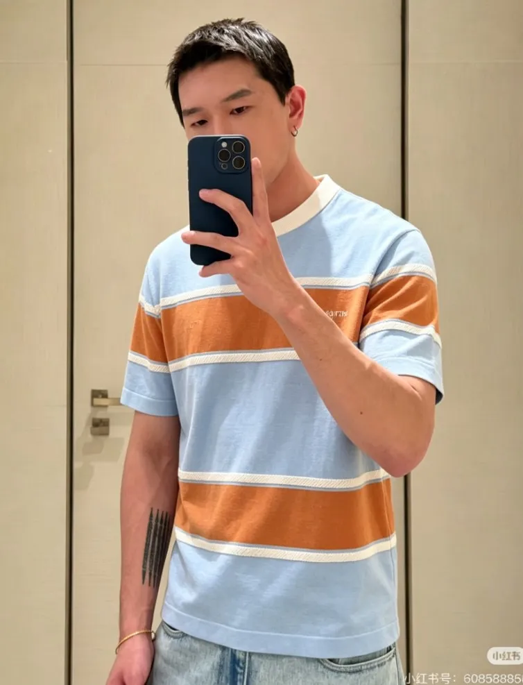 Louis Vuitton/Louis Vuitton 26ss contrasting color patchwork striped knitted short sleeves